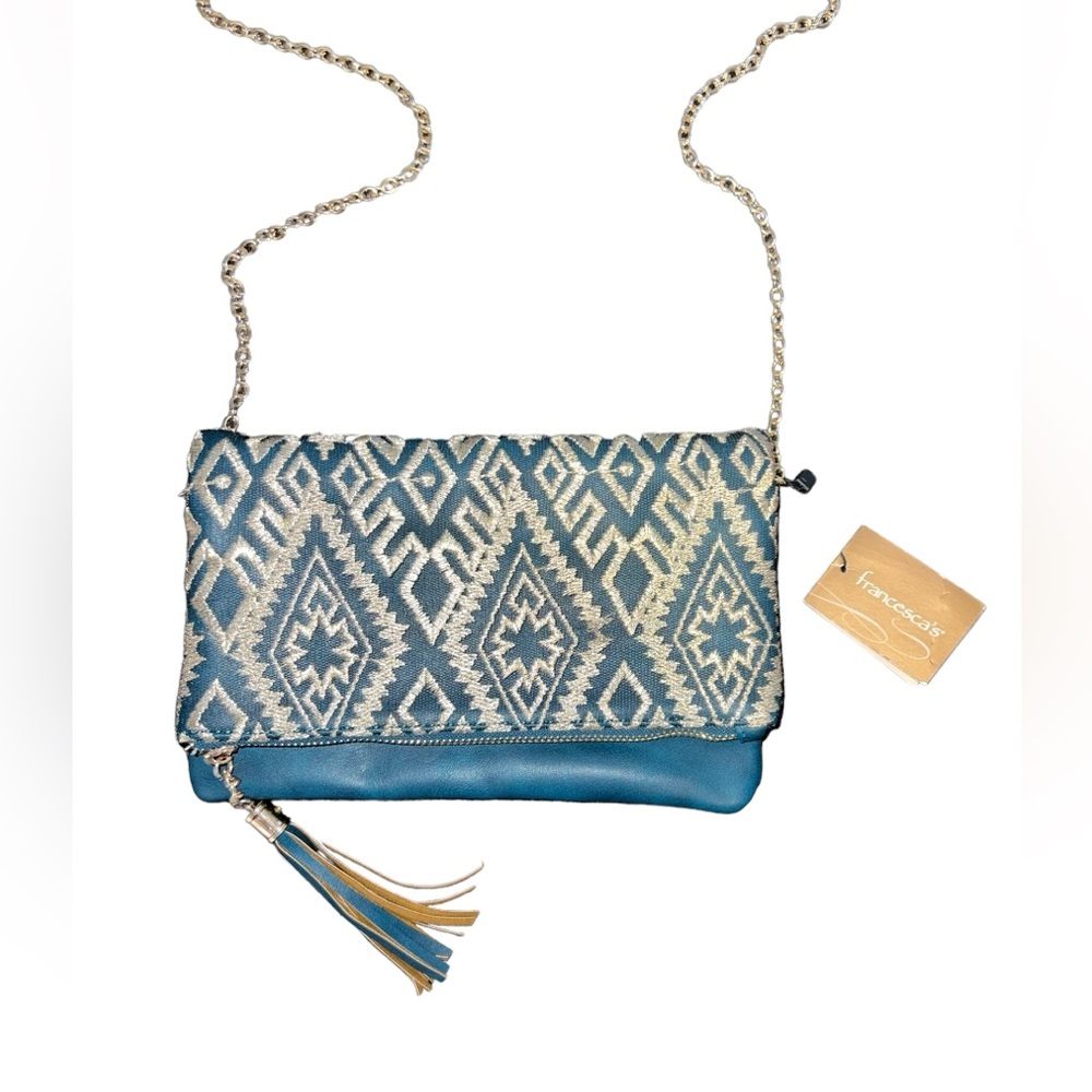 Francesca’s Lace Overlay Clutch Teal NWT
